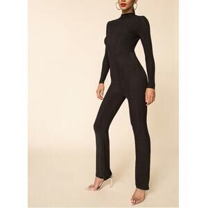 Superdown Nissa Open Back Sheer Black Shimmer Jumpsuit Size M